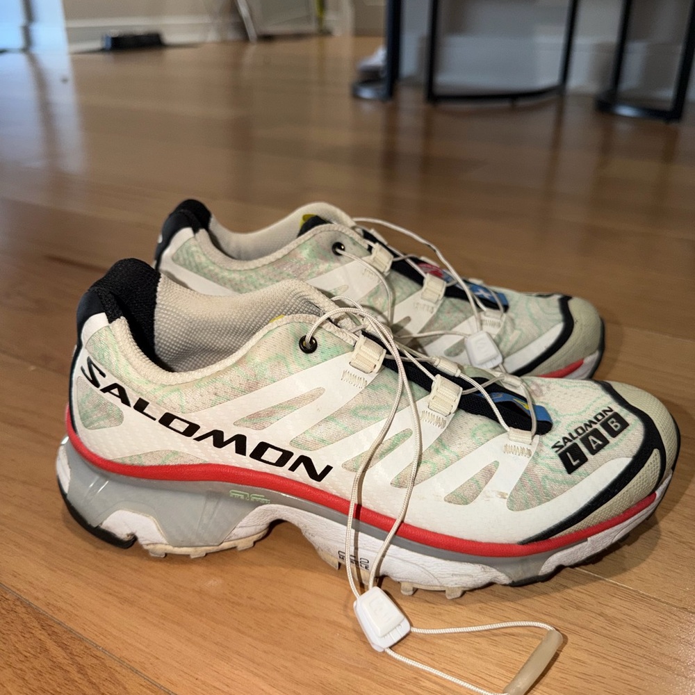 Salomon White, Green & Red Trail Runners with Quick-Lace